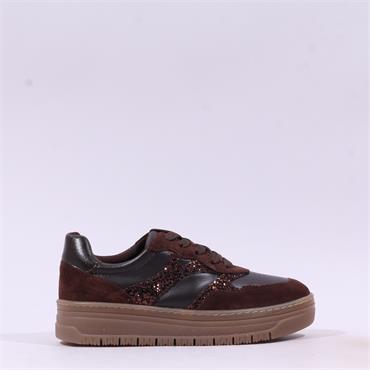 Tamaris Boogie Platform Two Tone Trainer - Brown Combi