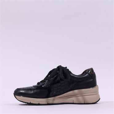 Tamaris Ela Internal Zip Wedge Trainer - Black Croc