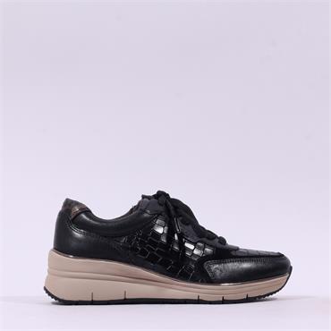Tamaris Ela Internal Zip Wedge Trainer - Black Croc