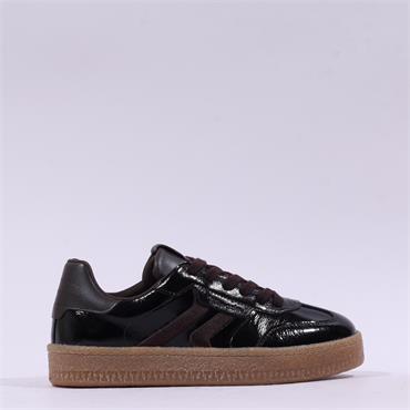 Tamaris Nakja Retro Gumsole Trainer - Dark Brown Patent