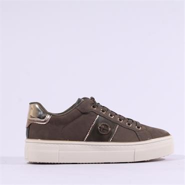 Tamaris Alexia Platform Laced Trainer - Olive Nubuck