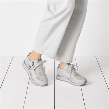 Tamaris Taja Side Zip Sparkle Trainer - White Silver