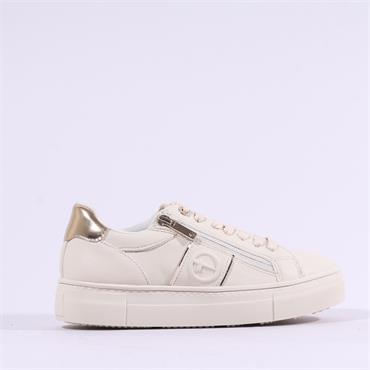 Tamaris Alexia Side Zip Platform Trainer - Ivory Gold Combi