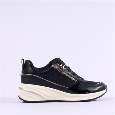 Tamaris Rea Side Zip Wedge Trainer - Black Gold
