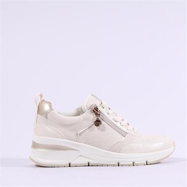 Tamaris Rea Wedge Side Zip Trainer - Ivory Combi