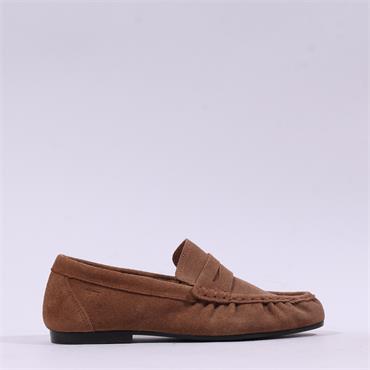Tamaris Napoli Ruched Suede Penny Loafer - Cognac