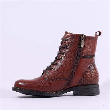 Tamaris Anouk Side Zip Croc Heel Boot - Cognac