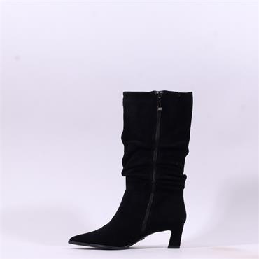 Tamaris Chaya Ruffled Low Heel Mid Calf - Black Suede