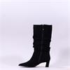 Tamaris Chaya Ruffled Low Heel Mid Calf - Black Suede