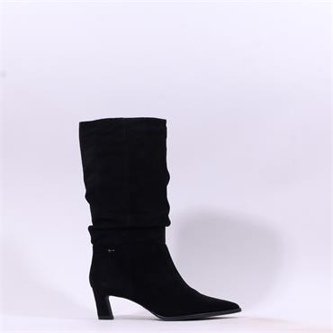 Tamaris Chaya Ruffled Low Heel Mid Calf - Black Suede