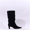 Tamaris Chaya Ruffled Low Heel Mid Calf - Black Suede