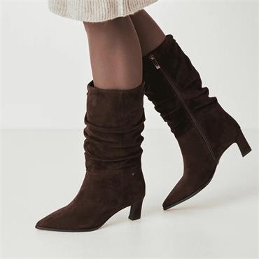 Tamaris Chaya Ruffled Low Heel Mid Calf - Mocca