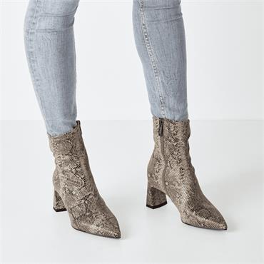 Tamaris Aquila Block Heel Pointed Bootie - Beige Snake