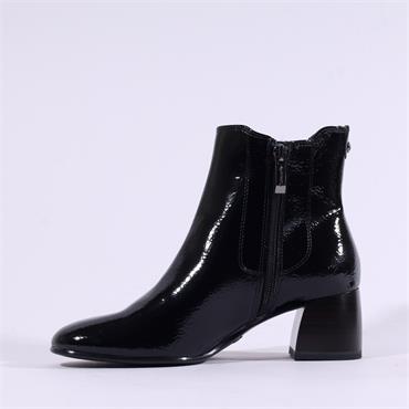 Tamaris Colbie Stack Heel Gusset Boot - Black Patent