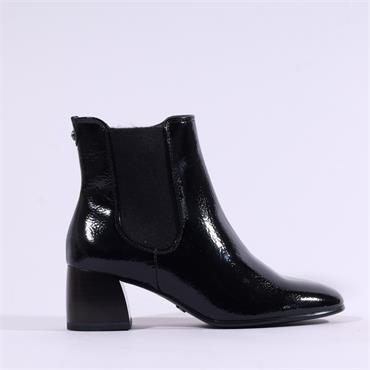 Tamaris Colbie Stack Heel Gusset Boot - Black Patent