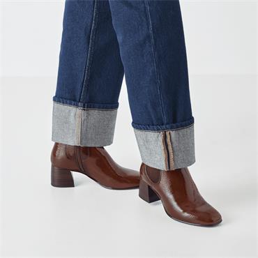 Tamaris Colbie Stack Heel Gusset Boot - Cognac Patent