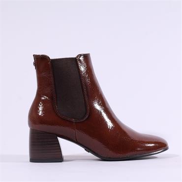 Tamaris Colbie Stack Heel Gusset Boot - Cognac Patent