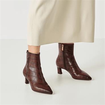 Tamaris Chaya Mid Heel Ankle Boot - Cognac Croc