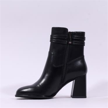 Tamaris Aspasia 2 Strap Block Heel Boot - Black Leather