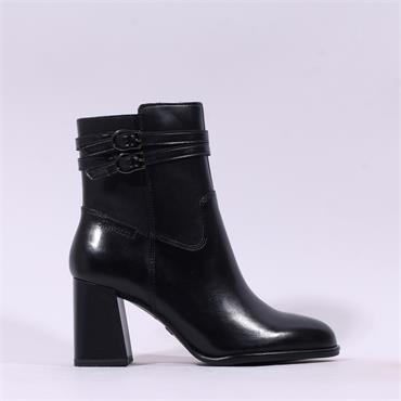 Tamaris Aspasia 2 Strap Block Heel Boot - Black Leather