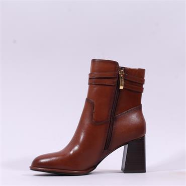 Tamaris Aspasia 2 Strap Block Heel Boot - Cognac Leather