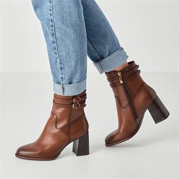 Tamaris Aspasia 2 Strap Block Heel Boot - Cognac Leather