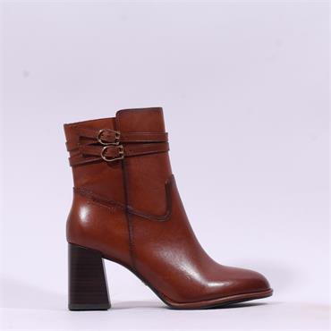 Tamaris Aspasia 2 Strap Block Heel Boot - Cognac Leather