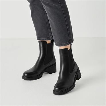 Tamaris Lennon Block Heel Gusset Boot - Black Leather