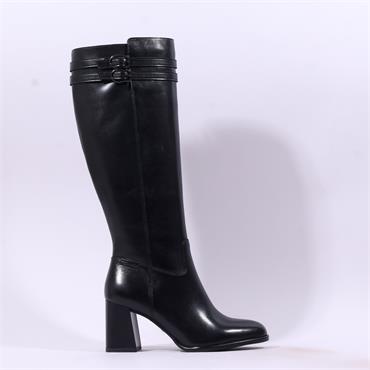 Tamaris Aspasia Heel 2 Strap Long Boot - Black Leather