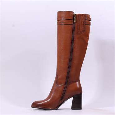 Tamaris Aspasia Heel 2 Strap Long Boot - Cognac Leather