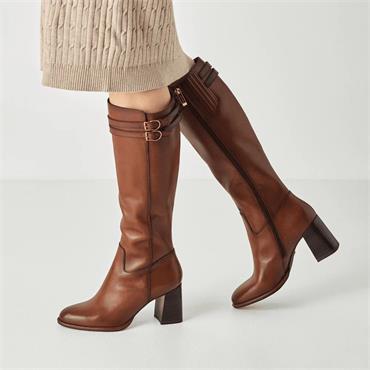Tamaris Aspasia Heel 2 Strap Long Boot - Cognac Leather
