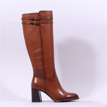 Tamaris Aspasia Heel 2 Strap Long Boot - Cognac Leather