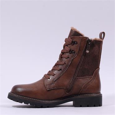 Tamaris Tulsa Fleece Lined Laced Boot - Cognac Combi