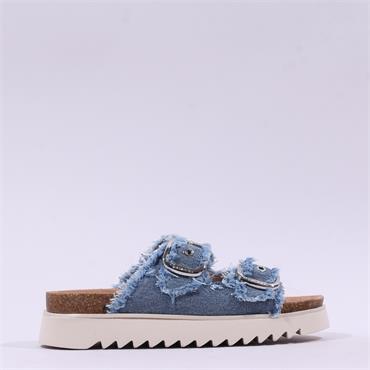 Tamaris Ada Frilled Chunky Buckle Sandal - Denim
