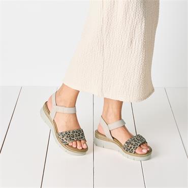 Tamaris Andira 2 Velcro Strap Low Sandal - Ivory Leopard Combi