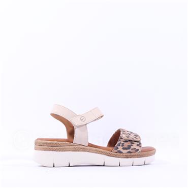 Tamaris Andira 2 Velcro Strap Low Sandal - Ivory Leopard Combi