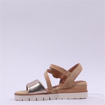 Tamaris Michi Ring Buckle Wedge Sandal - Tan Combi
