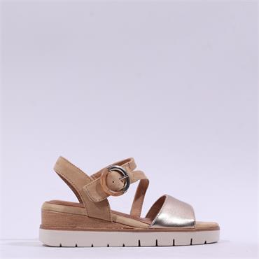 Tamaris Michi Ring Buckle Wedge Sandal - Tan Combi