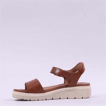 Tamaris Mia Low Wedge Velcro Sandal - Cognac Leather