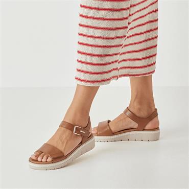 Tamaris Mia Low Wedge Velcro Sandal - Cognac Leather