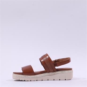 Tamaris Karlie Twin Strap Wedge Sandal - Cognac Leather
