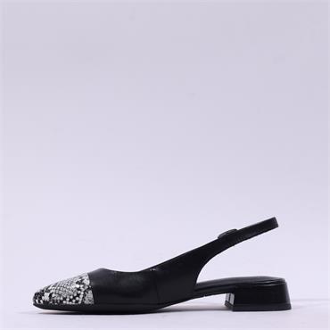 Tamaris Catalina Low Toe Cap Slingback - Black Snake