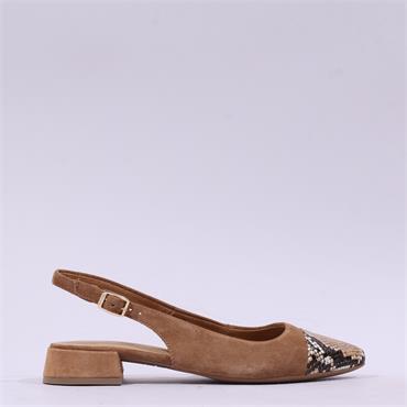 Tamaris Catalina Low Toe Cap Slingback - Cognac Snake