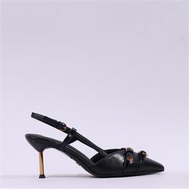 Tamaris Kora Slingback Pencil Heel - Black Leather