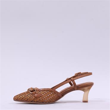 Tamaris Angatha Low Heel Weave Slingback - Cognac