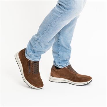 Ara Men Matteo Side Zip Wide Fit Shoe - Brown Suede