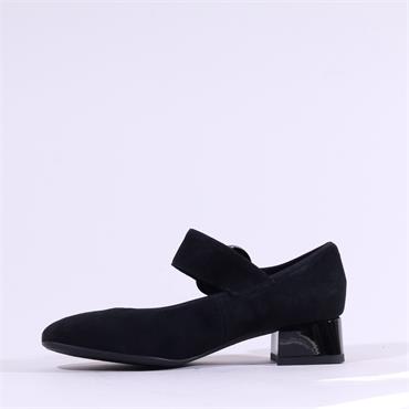 Ara Graz Strap Ring Buckle Lowheel Court - Black Suede