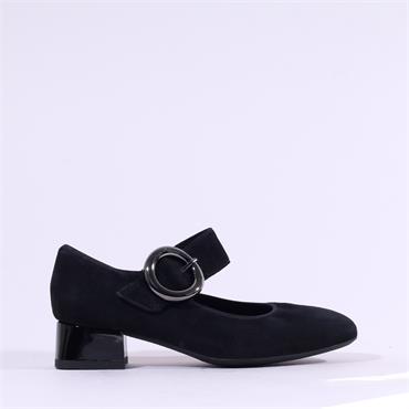 Ara Graz Strap Ring Buckle Lowheel Court - Black Suede