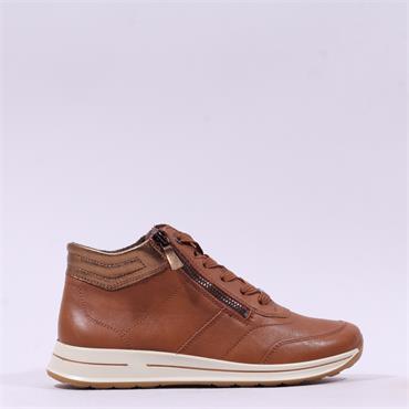 Ara Osaka Twin Zip Lace Boot - Tan Leather