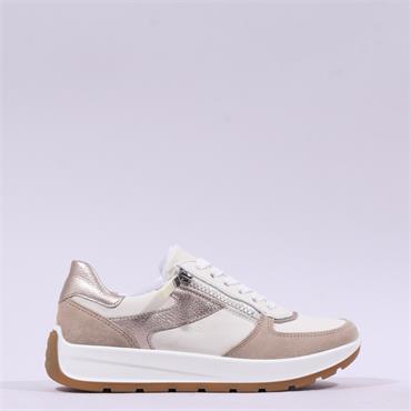 Ara New York Side Zip Laced Trainer - Beige Combi